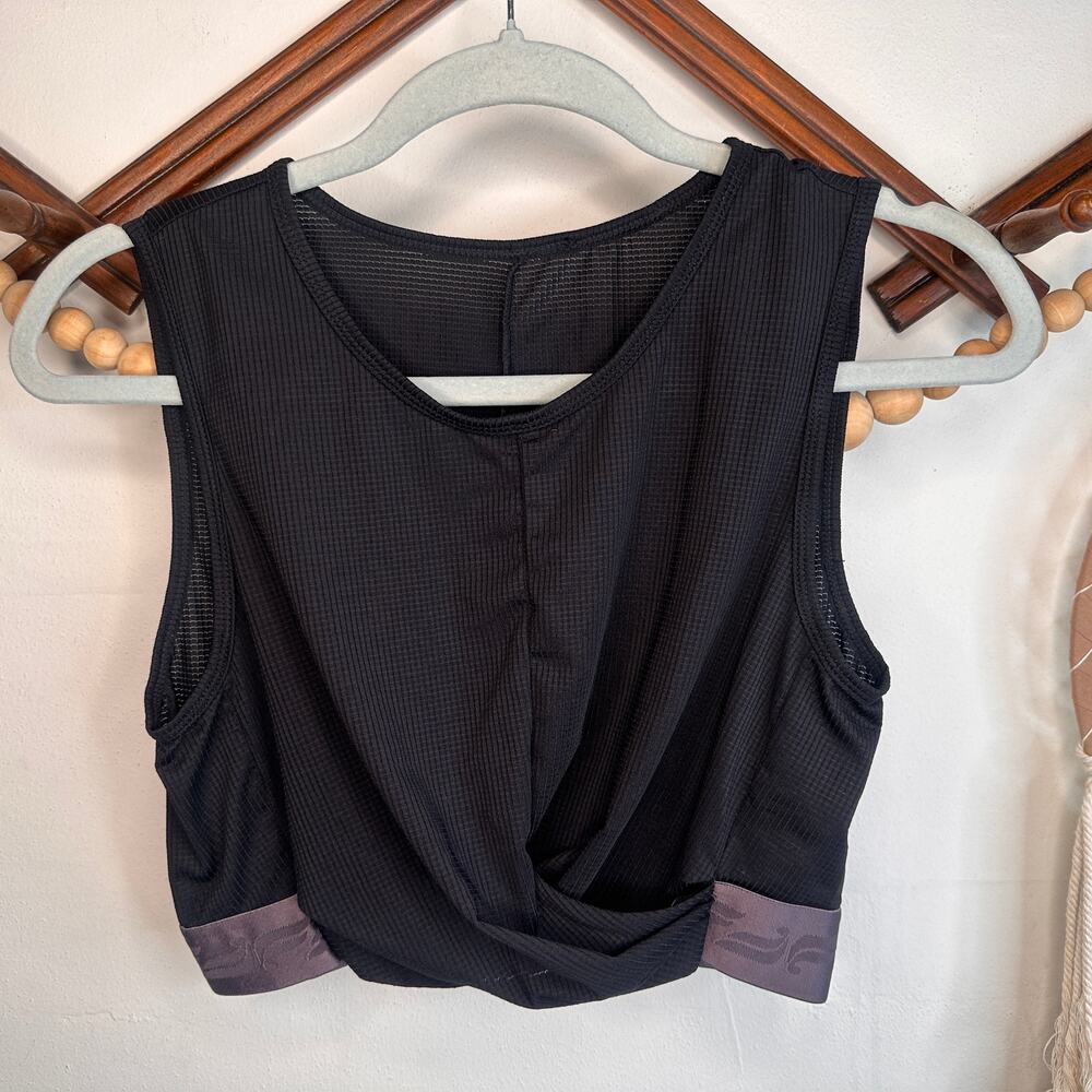 Fabletics Black Mesh Purple Band Tank